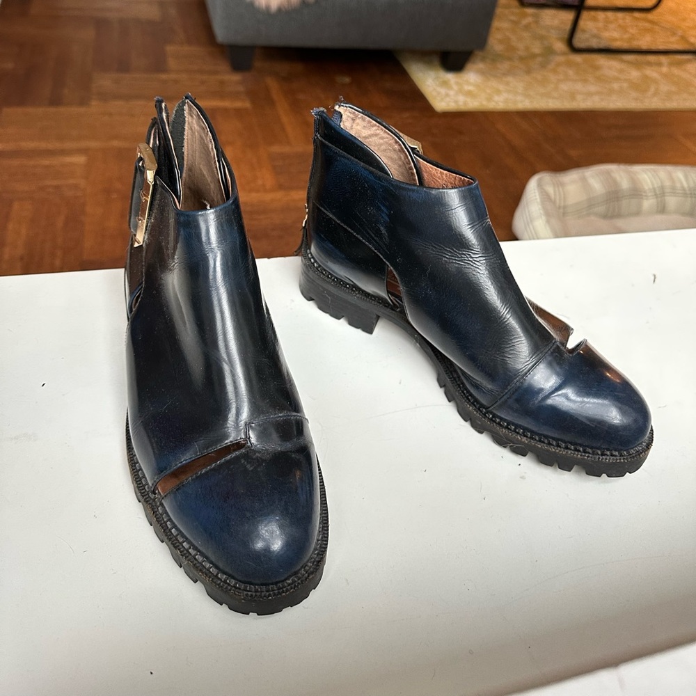 Jeffrey Campbell Flamel blue black cut out booties